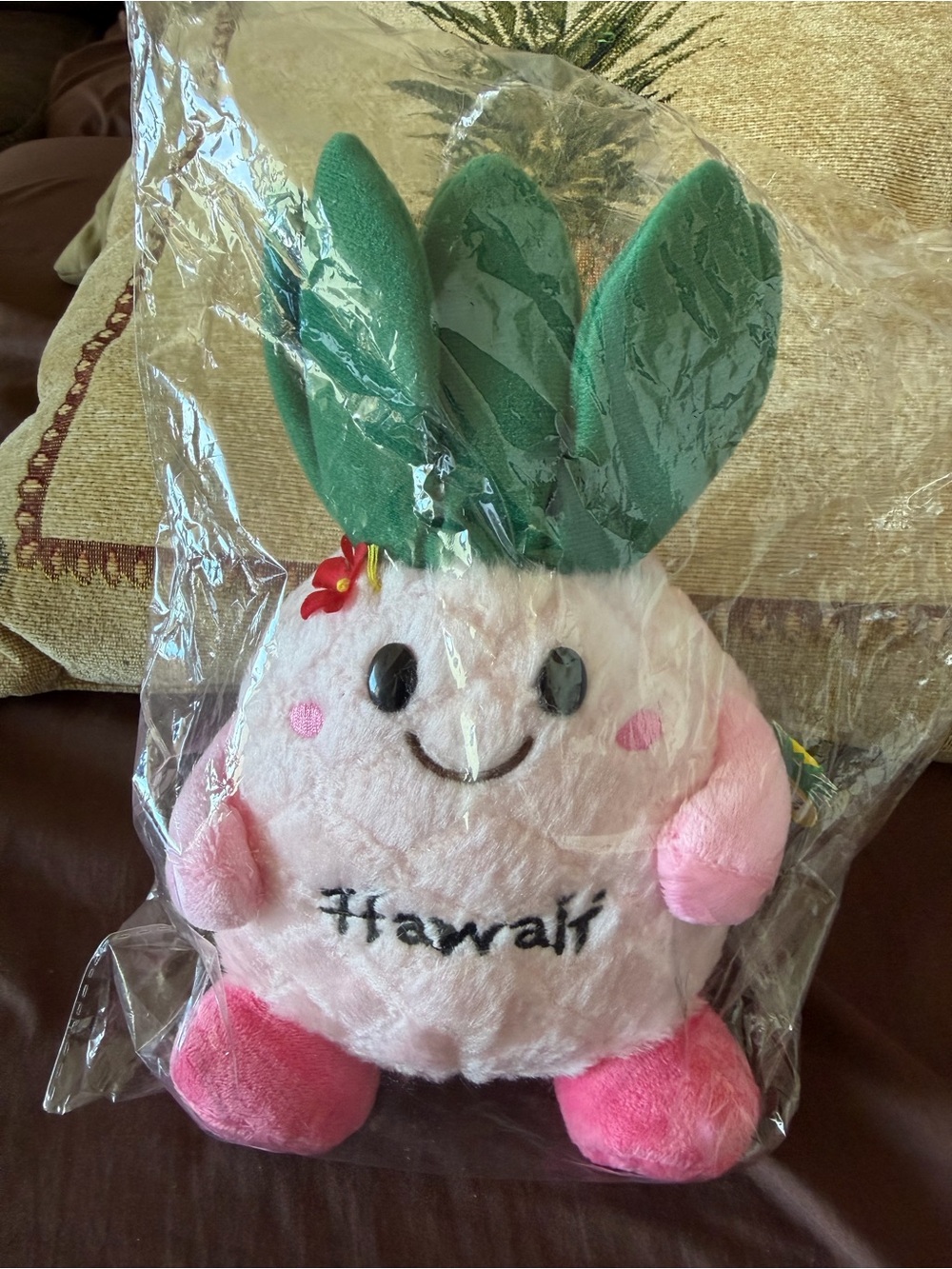 Hawaii Pink Pineapple Plush with Green Leaves